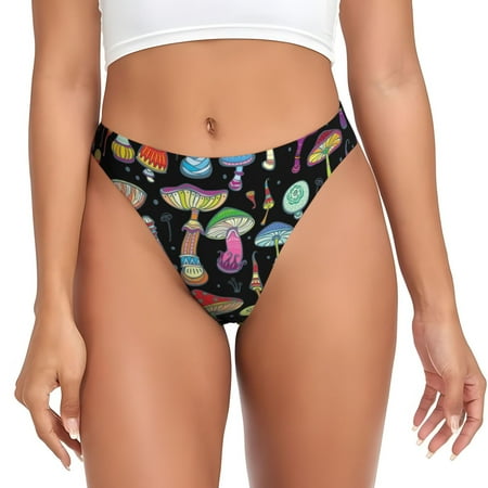 Sigee Bright Mushrooms for Women s G-String Panty  Low Rise  Soft Lace Perfect for Everyday Wear or Special Occasions-Small