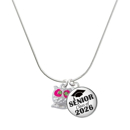 Delight Jewelry Silver-tone Owl with Hot Pink & Lime Green Crystal Eyes – Silvertone Senior Class of 2026 Dome Necklace 18 Delight Jewelry Silver-tone Owl with Hot Pink & Lime Green Crystal Eyes – Silvertone Senior Class of 2026 Dome Necklace 18