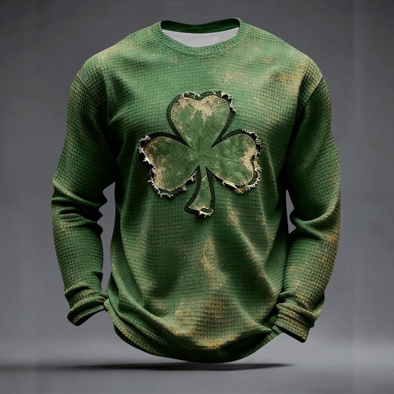 YueHuiYing St Patricks Day Shirt Mens Shamrock Print Retro St. Patrick's Day Long Sleeve Slainte T-Shirt