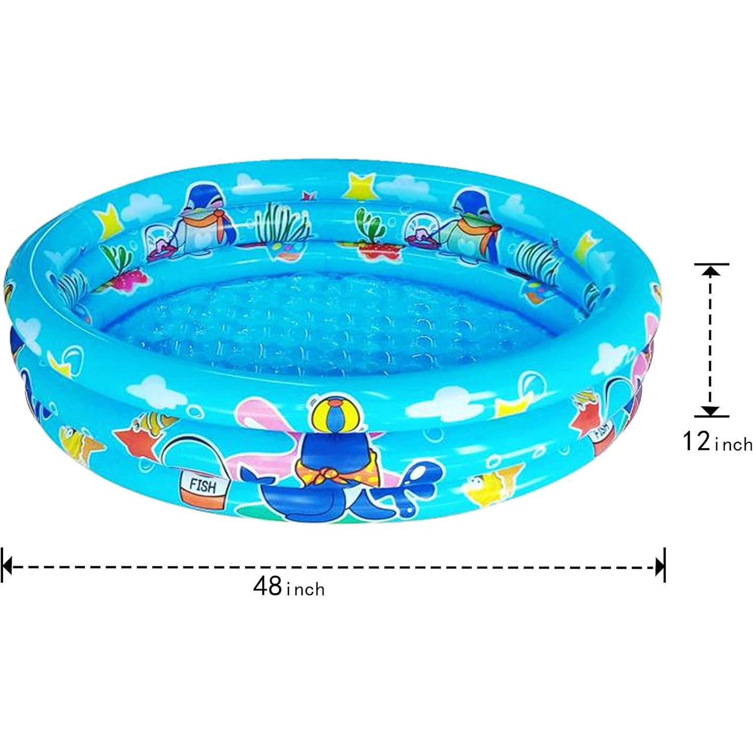 3 Rings Kiddie Pool for Toddler, 48”X12”，Kids Swimming Pool, Inflatable Baby Ball Pit Pool, Small Infant Pool (Blue)