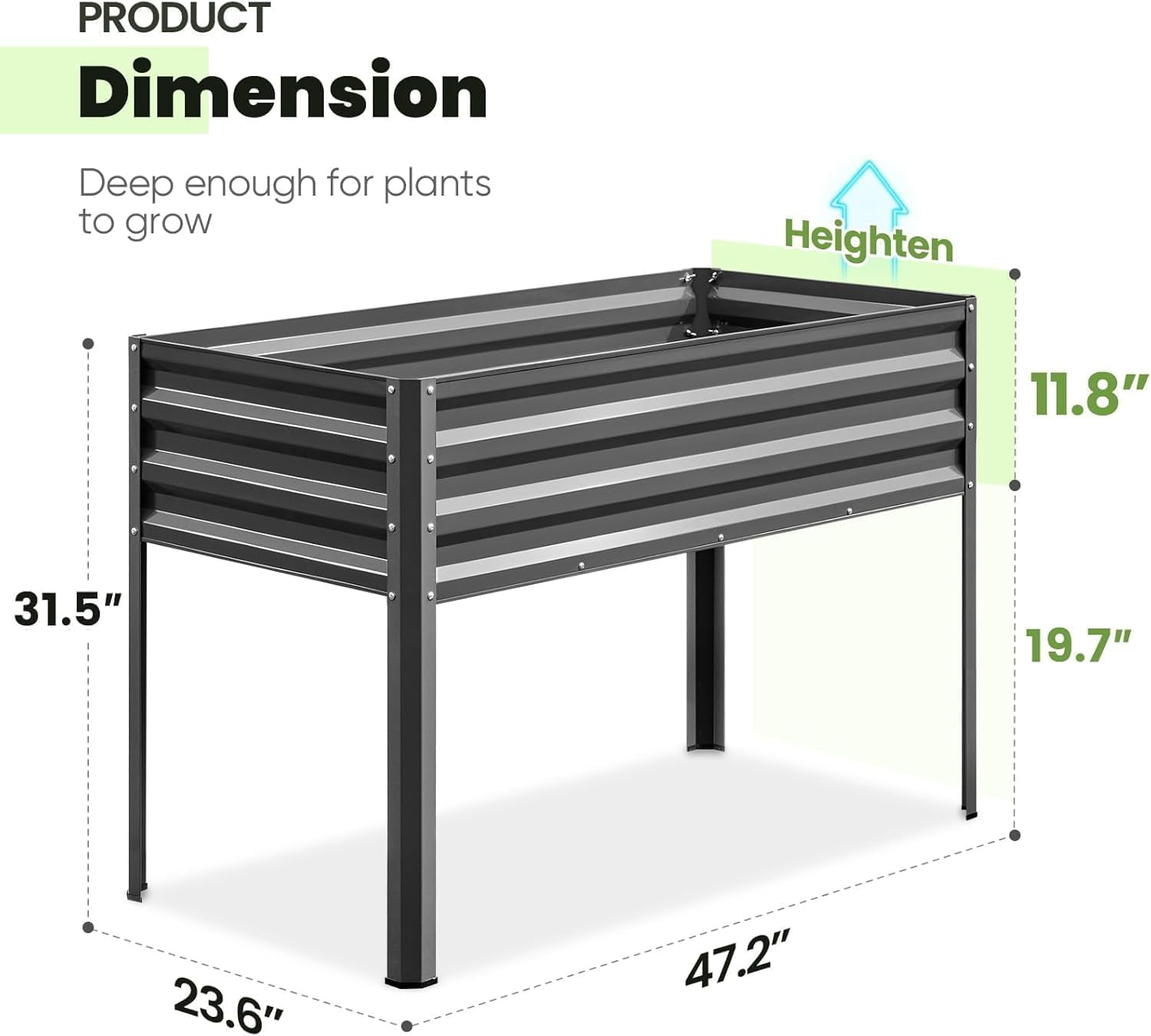 KING BIRD Raised Garden Bed with Irrigation System and Legs Galvanized Elevated Planter Box 48×24×30 in for Backyard, Patio, Balcony, 400lb Capacity, Dark Grey