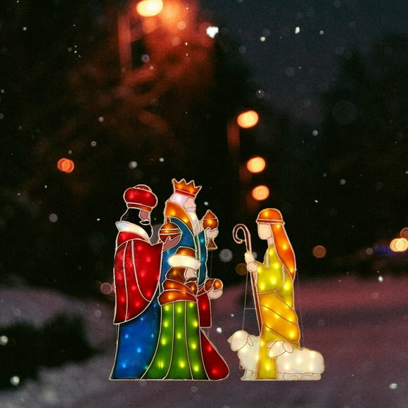 Cagogo under $5 Nativity Scene Decoration, Mini Metal Nativity Scene Yard Decoration, Christmas Nativity Set for Outdoor Display, LED Lighted Nativity Scene for Garden