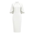 thumbnail image 5 of Womens Crew Neck Cape Sleeve Solid Color Slim Package Hip Dress Nightclub Dress White XXL(XXL), 5 of 5