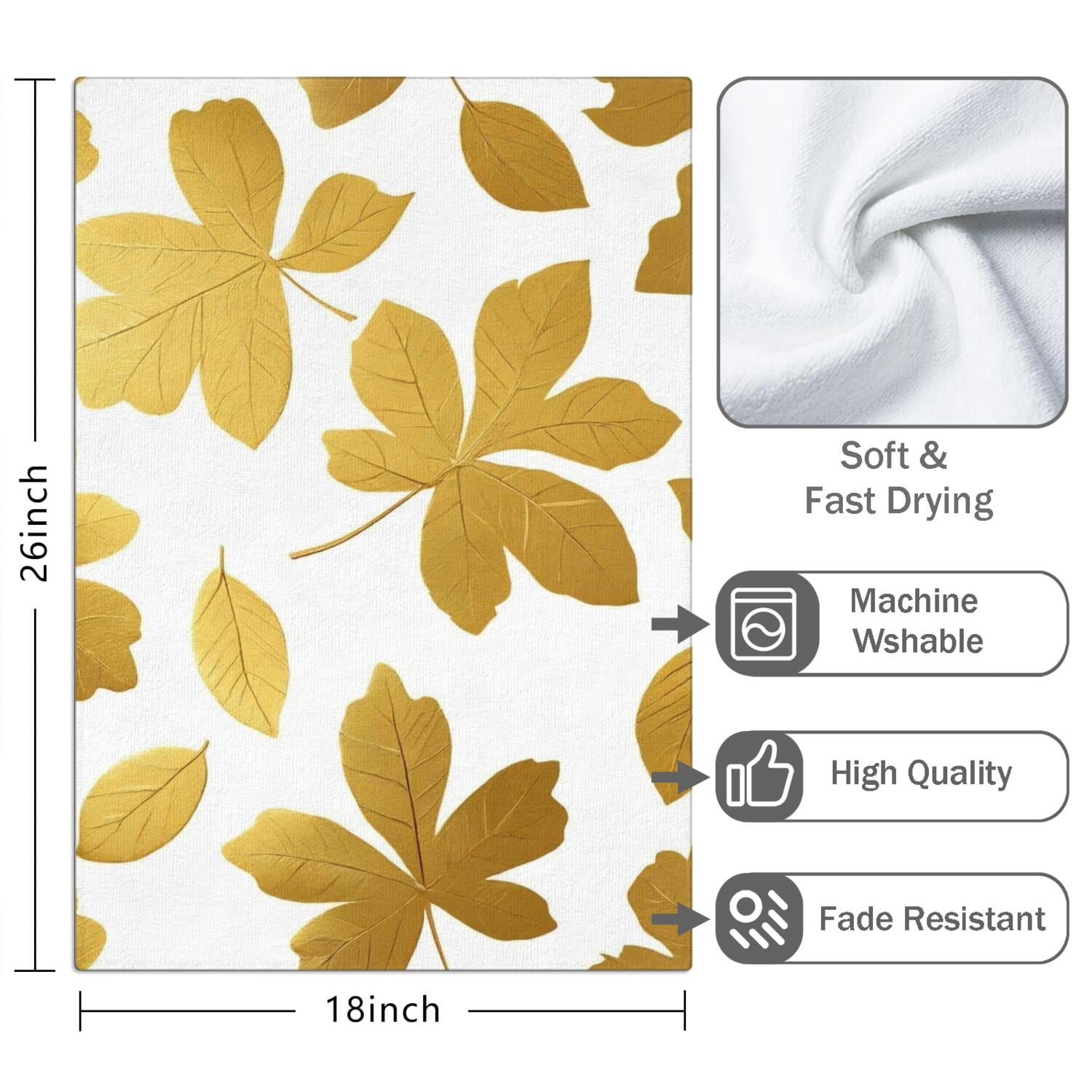 2 Pcs Funny Kitchen Towels,Golden Leaves Pattern Microfiber Dish Towels,Kitchen Tea Towels,Kitchen Towel Set (18" X 26")
