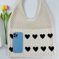 thumbnail image 4 of Yucurem Women Crochet Tote Handbag Heart Pattern Ladies Daily Handbag (Apricot Black) Fashion shoulder bag (D), 4 of 7
