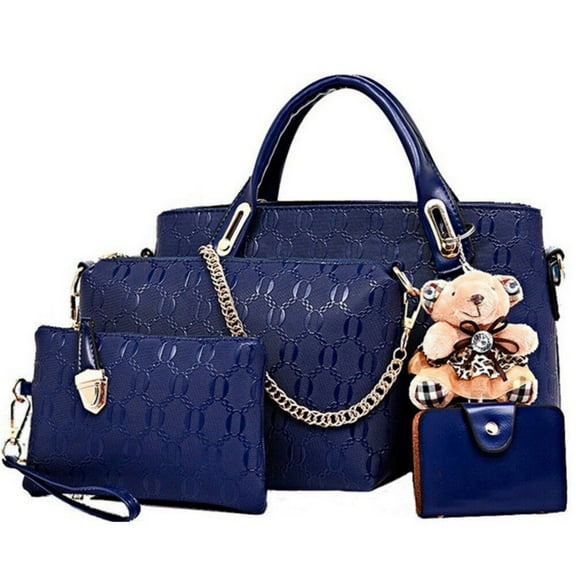4-Piece Leather Handbag Set - Women's Shoulder Bags, Tote & Satchel (Blue)‌