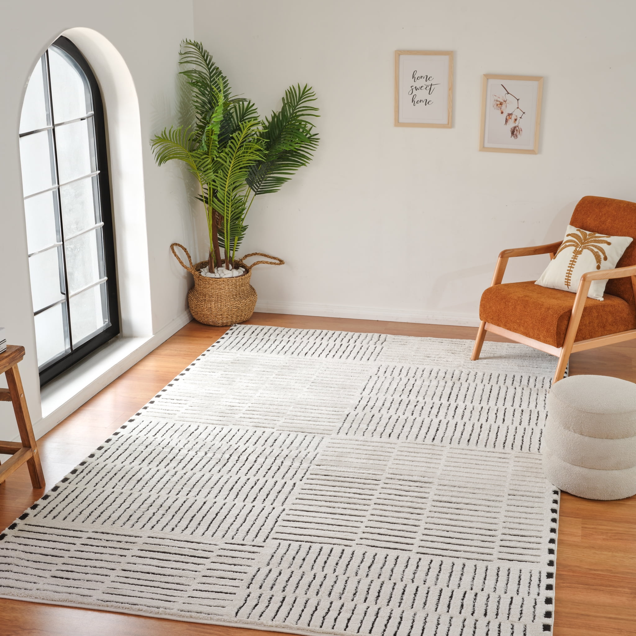 Tapis d'interieur abstrait Rug Branch Domus, creme noir, moderne - Salon, chambre, salle a manger et cuisine