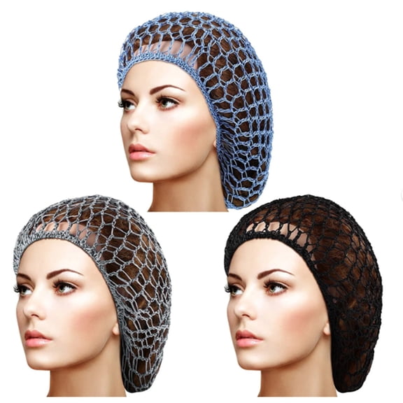 Women's Mesh Hair Net Cap, Long Snood Hairnet for Sleeping and Shower, Rayon Knit Soft Comfortable Hair Bonnet for Night, Bath, Hair Care and Styling-Black