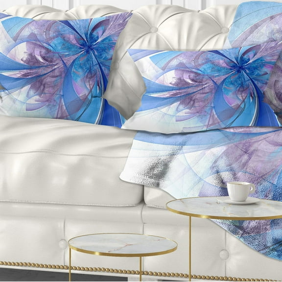 Designart Light Blue and Purple Fractal Flower - Floral Throw Pillow - 12x20