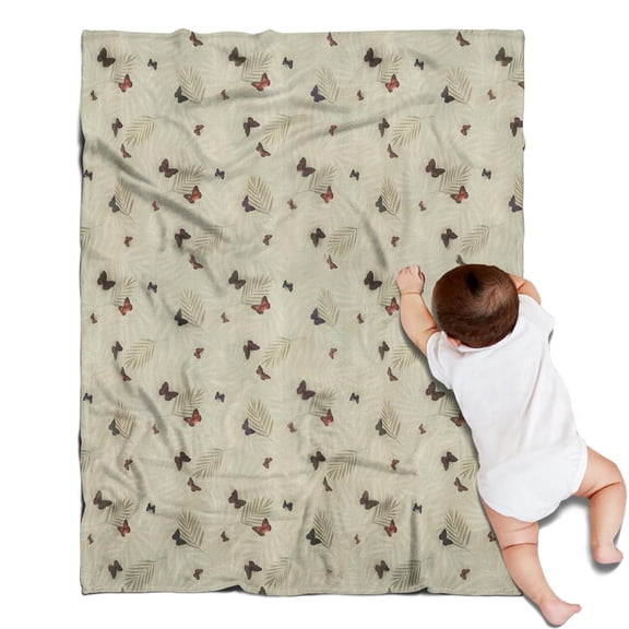Beige Leaf Butterfly Pattern Blanket,Comfortable Soft Flannel Throw Blanket,All Season,Warm Lightweight Blankets for Sofa Bed Couch Living Room Chair,30"x40"