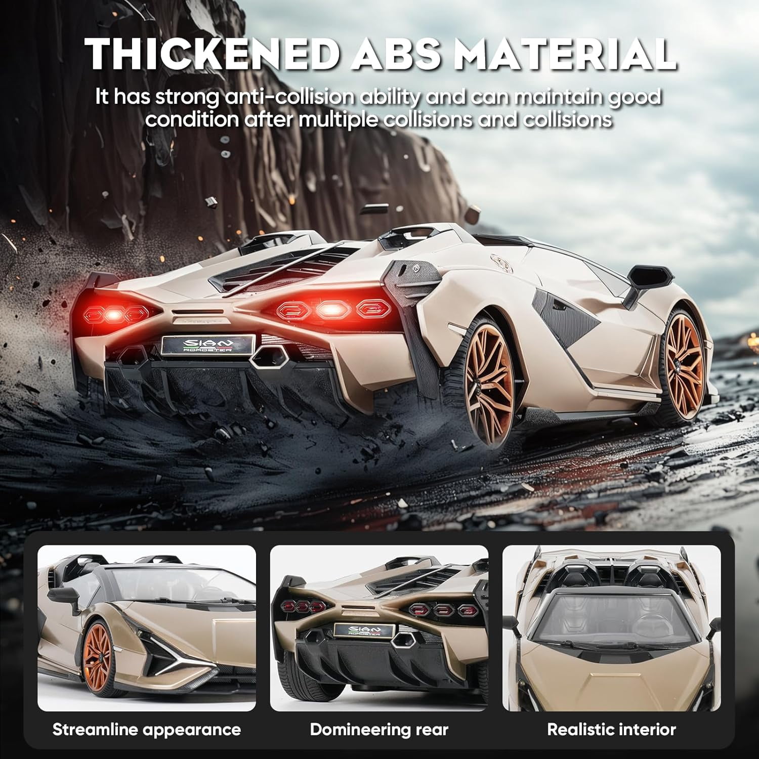 Miebely Lamborghini 1:16 RC Car, 7.4V 500mAh, 12Km/h, 2.4Ghz Model Car for Adults Boys Girls Birthday Ideas Gift(Champagne)