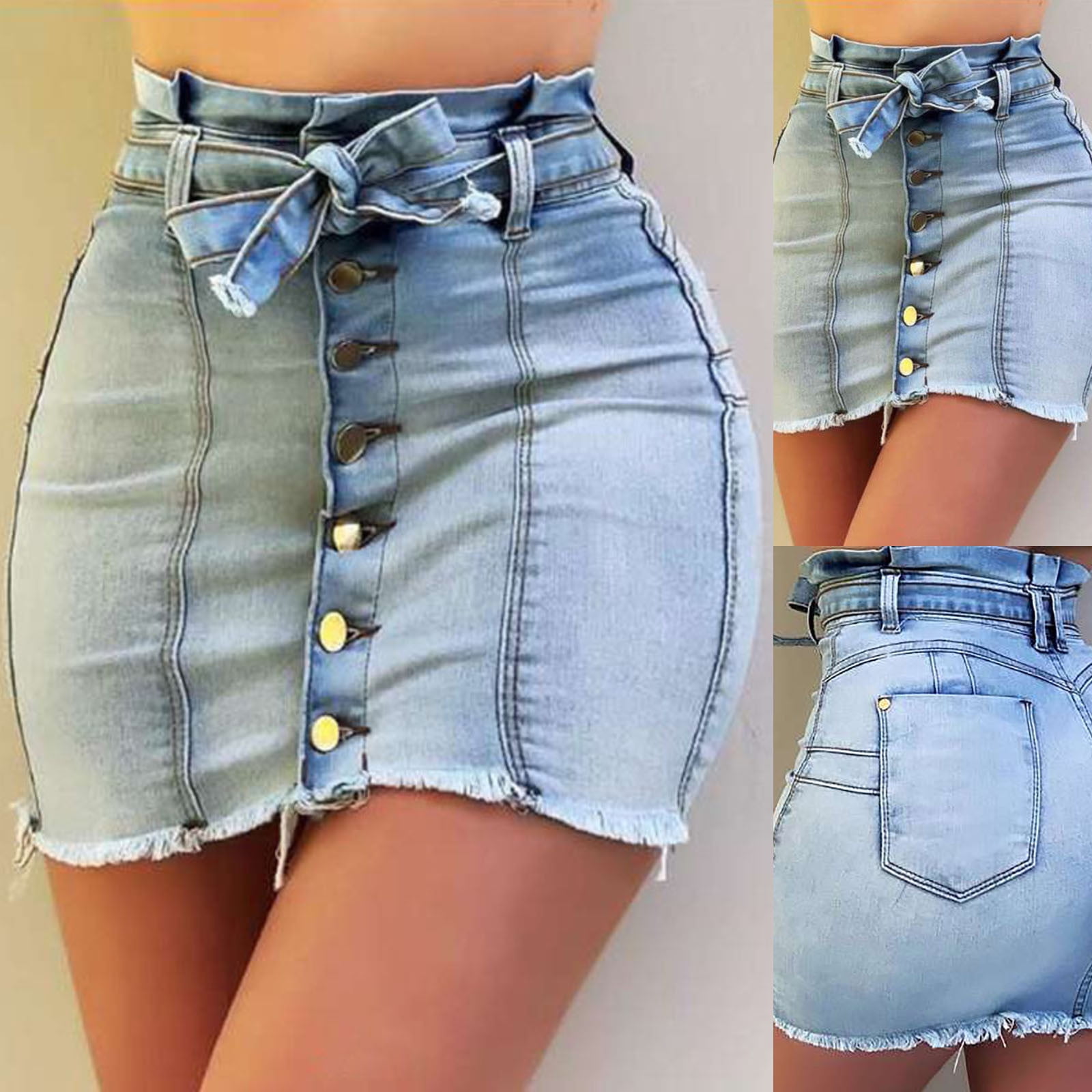 XZNGL Womens High Waist Stretch Lace Up Single Breasted Denim Skirt Walmart