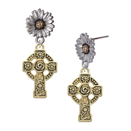 Delight Jewelry Gold-tone Large Celtic Cross – Two-tone Daisy Flower Post Earrings Delight Jewelry Gold-tone Large Celtic Cross – Two-tone Daisy Flower Post Earrings