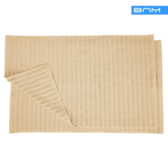 Lined 100% Combed Cotton Bath Mats Set for Bathroom 2 Piece, Camel