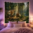 thumbnail image 2 of Forest Camper Scene in Soft Light, Peaceful Illustration for Nature Lovers, Forest Wall Art, Housewarming Gift, Tapestry Wall Hanging for Bedroom, Living Room and Cabin, 2 of 7