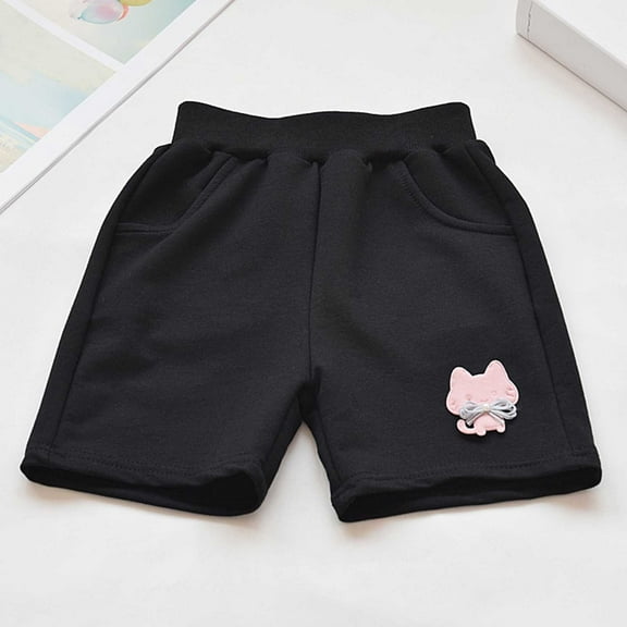Spazoro Kids Girls Sport Shorts, Printed Elastic Waist Activewear Summer Comfortable Fit Pants for Child Girls Boys Black Size 2 T