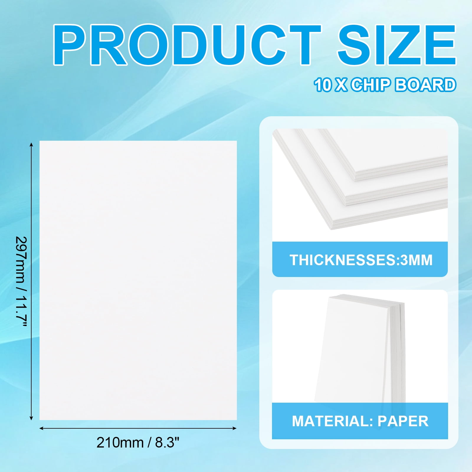 Uxcell 12x8x0.12" Chipboard Sheets, 10Pcs 120PT Thick Book Board Binders Board Sturdy Bookbinding Supplies, White