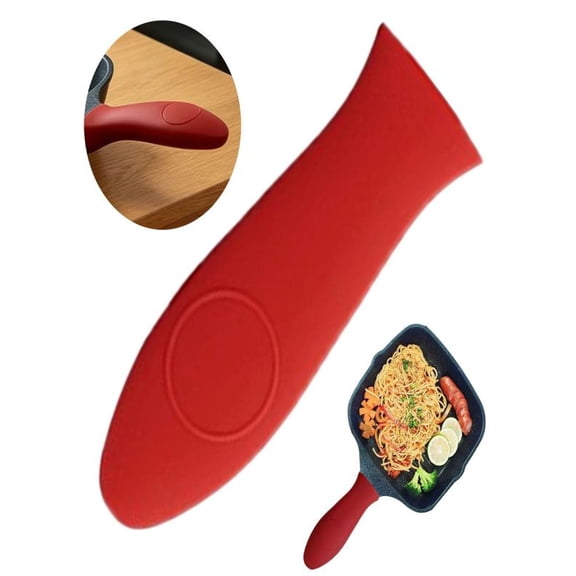 Silicone Hot Handle Holder,Pan Grip Cover,Heat Resistant Sleeve,Heat Resistant Silicone Pot Handle Cover with Keyhole Design 5.63x1.97 Inch,Reusable Anti Scald Grip Sleeve for Cast Iron,Red