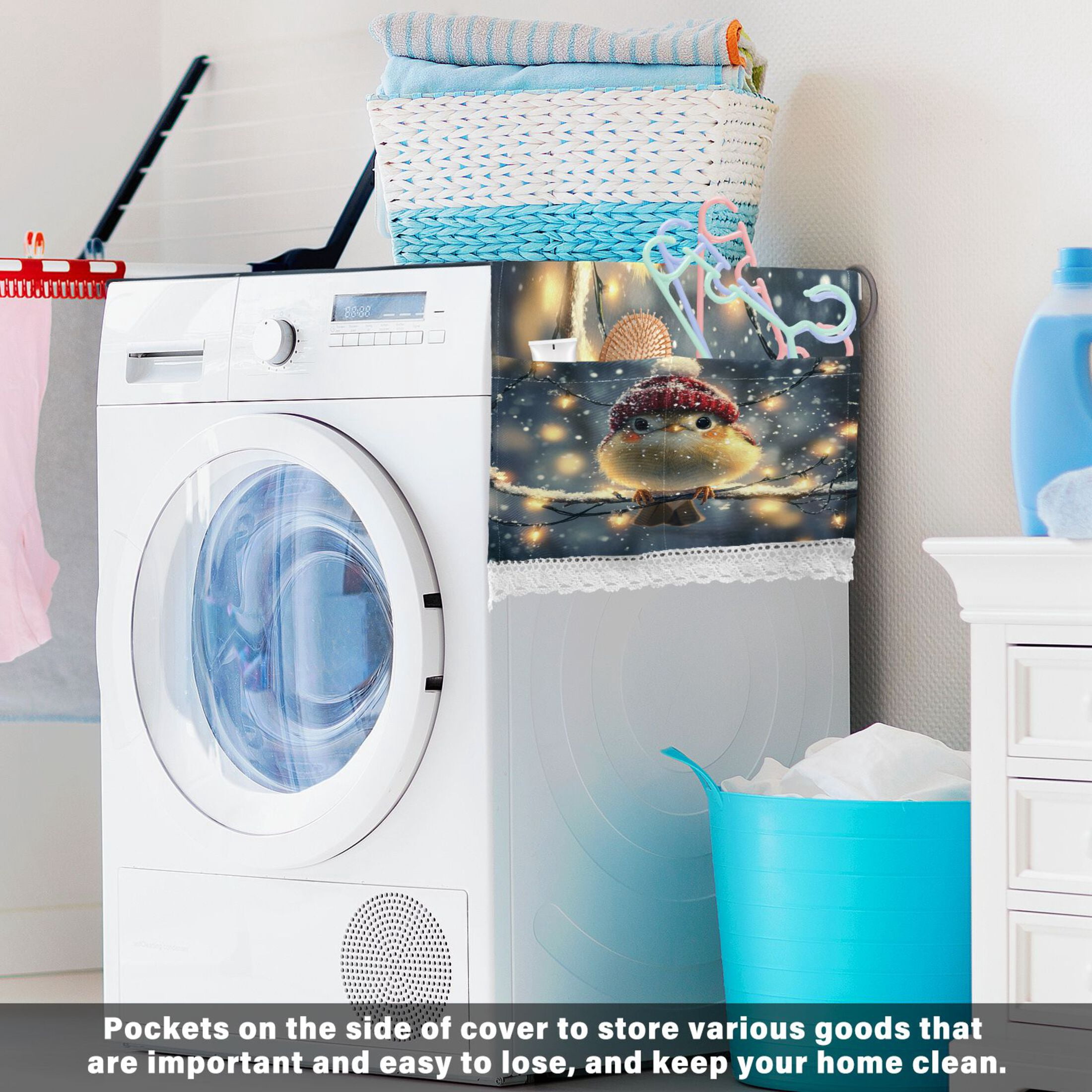 WOBOGO Red Hat Little Bird Washing Machine Cloth Dryer Refrigerator Top Cover Protective Non-Slip Mat For Kitchen Laundry