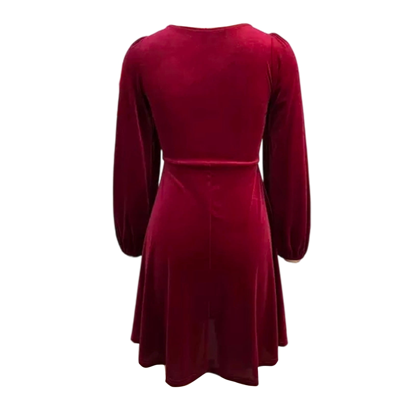 OSFVNOXV Retro Velvet Dress for Women Puff Sleeve V-Neck Wide Waistband Knee Length Cocktail Party Dress