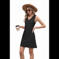 thumbnail image 3 of Vestido Negro Sin Mangas con Cuello en V y Bolsillos para Mujer, Color Liso, Talla M, 3 of 10