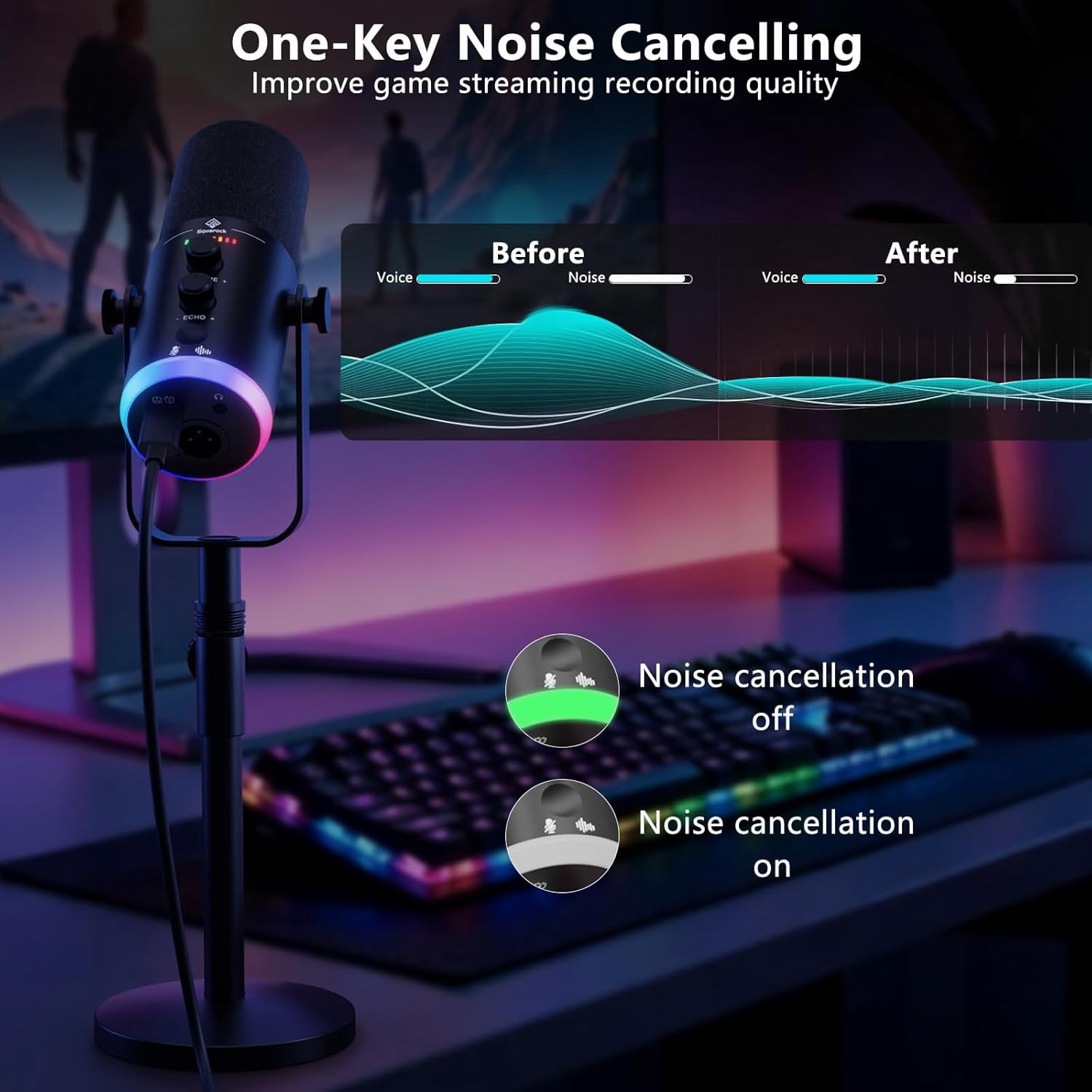 USB XLR Dynamic Podcast Microphone with RGB Lighting for Streaming Gaming