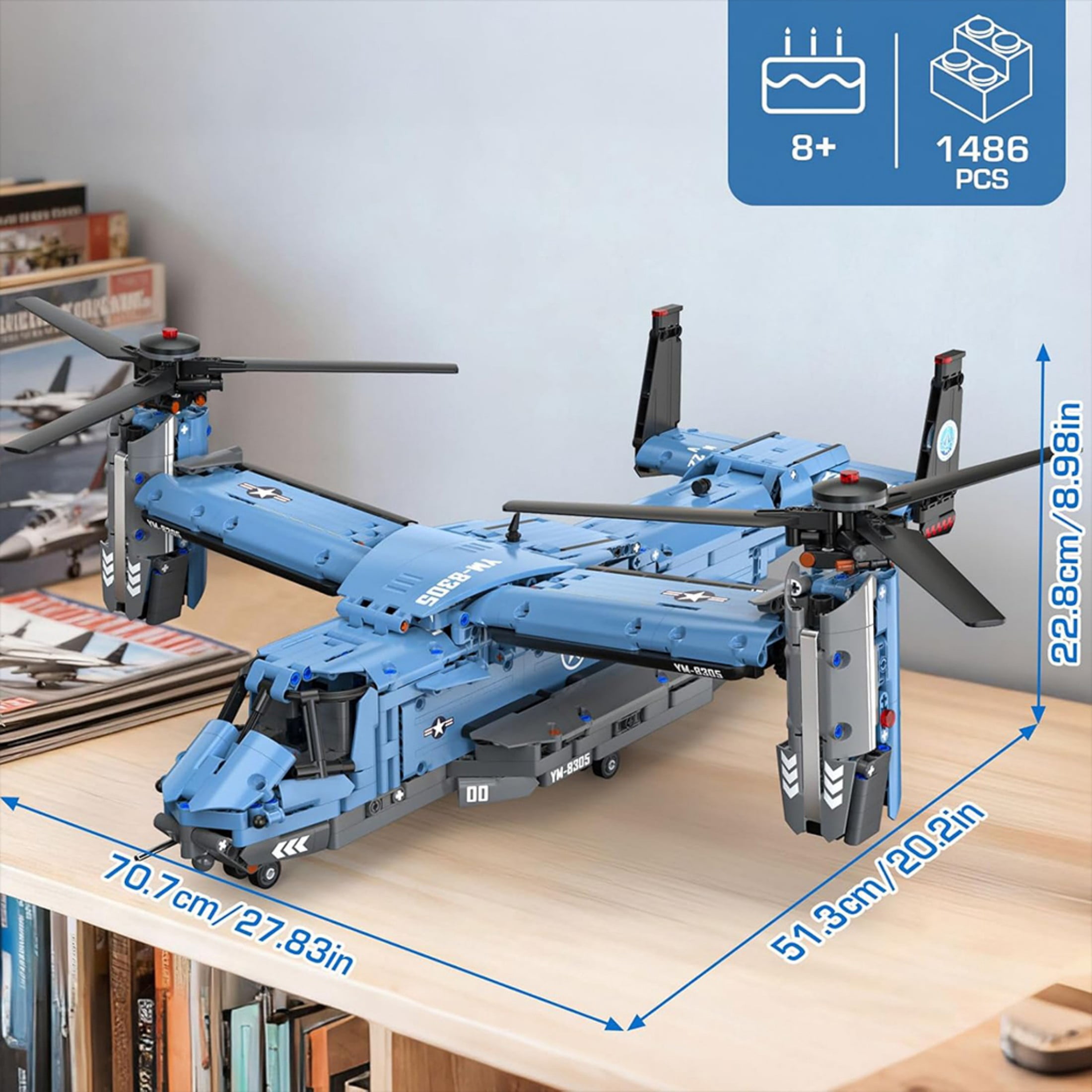 1486Pcs Osprey Aircraft Building Blocks Set, Model Kits for Teens & Adults, Creative Engineering Construction Toys, Christmas Birthday Gifts for Boys Girls Ages 8-12 14+
