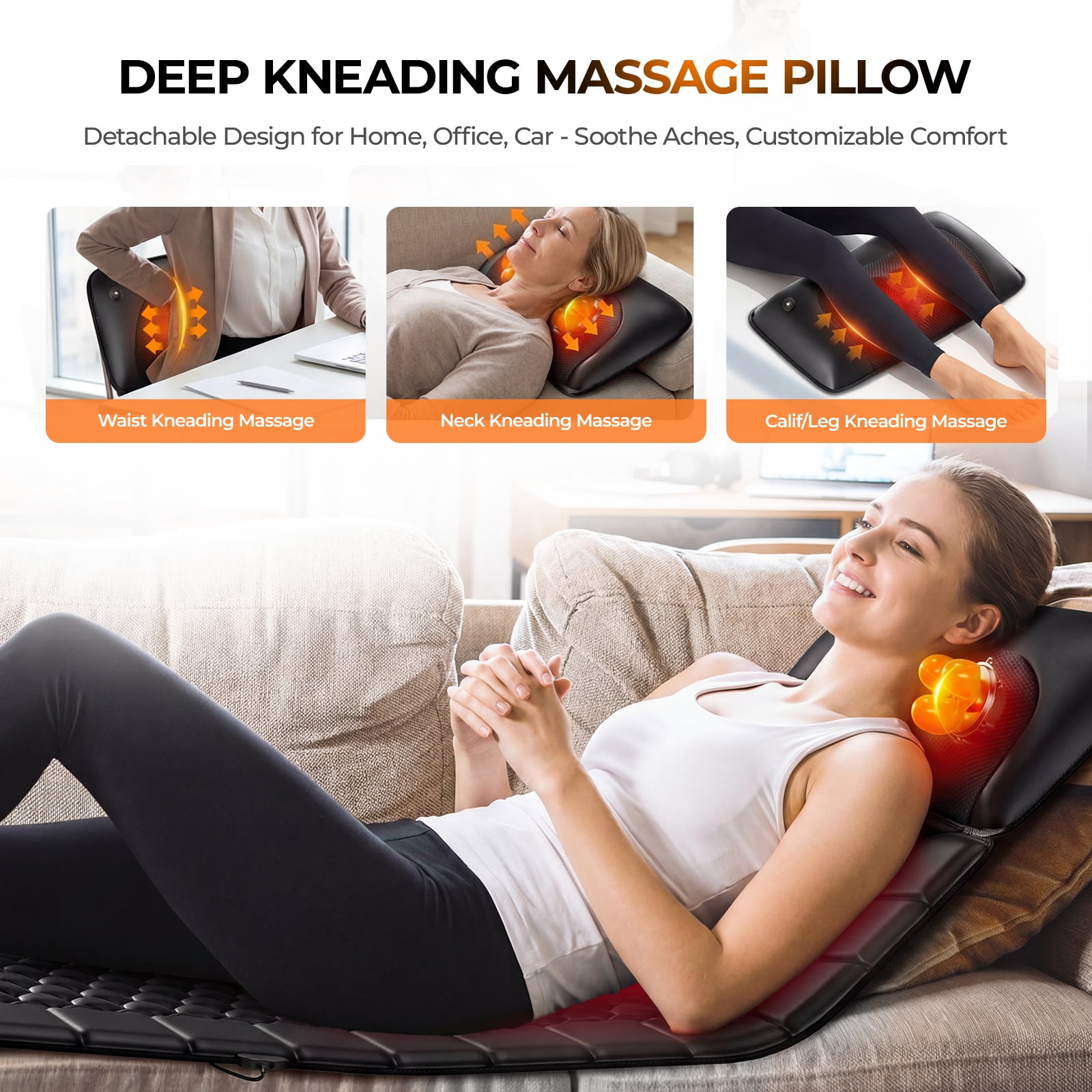 Full Body Massage Mat with Heat, 10 Vibration Massage Nodes & Adjustable Head Pillow, Foldable Design for Back Neck Leg Pain Relief, Remote Control