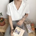 thumbnail image 4 of Women's Solid Color V-neck Topwoner Short Sleeve Button Down Shirt, 4 of 7