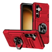 Designed for Samsung Galaxy A16 5G Card Holder Case with 360°Rotatable Ring Holder Kickstand,2-Layer Heavy Duty Magnetic Car Mount Shockproof Rugged Hybrid Hard PC Soft Rubber Case,Red