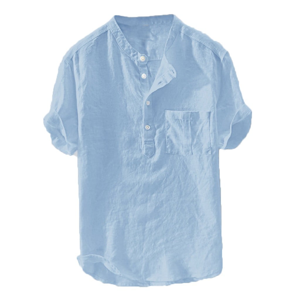 WANYNG Men's Summer New Pure Cotton Hemp Button Short Sleeves Fashion ...