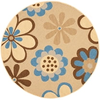 SAFAVIEH Courtyard Kristopher Floral Indoor/Outdoor Area Rug, 5'3" x 5'3" Round, Natural Brown/Blue