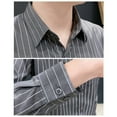 thumbnail image 5 of Men Casual Shirt Men's Striped Print Single-breasted Dress Shirt with Turn-down Collar Long Sleeves Business Style Striped Print Shirt, 5 of 6