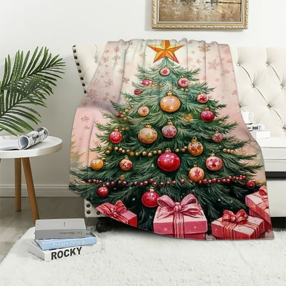 Pratyus Christmas Tree, Presents, Star Soft Fuzzy Blanket for Women Adults All Seasons, Versatile Throw Blanket 40x50in