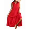 thumbnail image 3 of Women Solid Color Casual Midi Dress Red S, 3 of 8