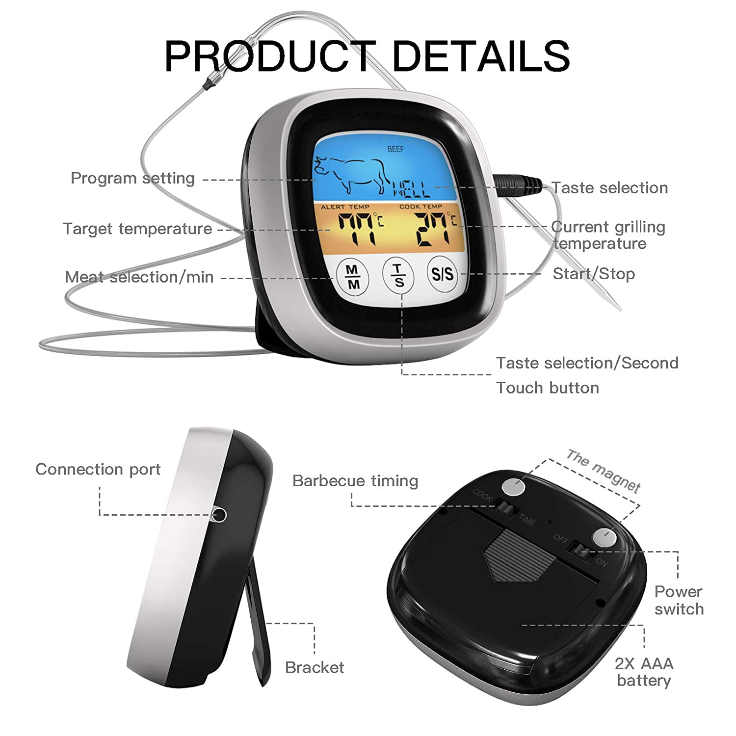digital thermometer, probe touch screen black - Whisk