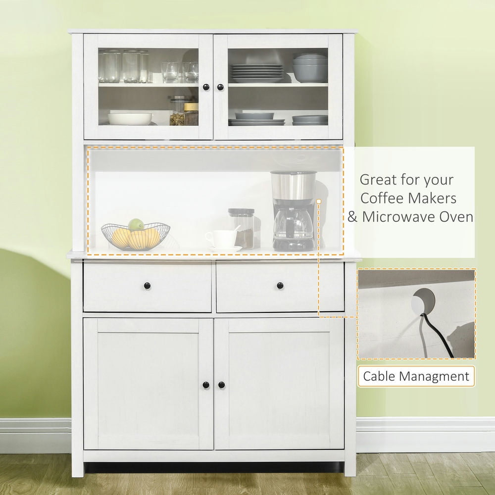 GVN Buffet with Hutch,63.5" Kitchen Buffet with Hutch, Pantry Storage Cabinet with 4 Shelves, Drawers, Framed Glass Doors,Antique White