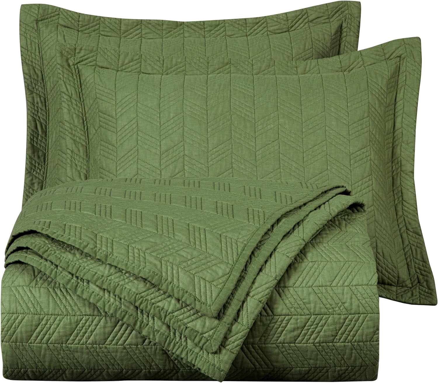 Chezmoi Collection Roswell Geometric Striped Solid Cotton Lightweight Quilt for All Seasons, 3-Piece Quilt Set, King, Loden Green