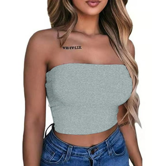 Tank Top for Woman's Chest Wrapped Solid Color Multi Color Strapless Off Shoulder Short Tight Top Tank Tops Light Blue