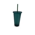 thumbnail image 1 of Toystoory Vaso para beber con tapa y pajita Botella reutilizable de plástico PP PP para batido de jugo de café de bebida fría Mostrada Verde oscuro 710ml Toystoory HA007952-03, 1 of 6