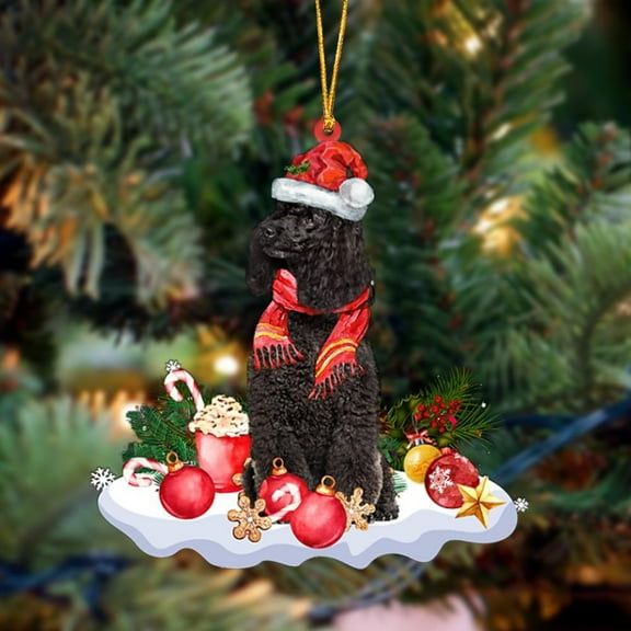 Acrylic 2D FLAT - BLACK Miniature Poodle-Better Christmas Hanging Ornament - Holiday Tree Decoration