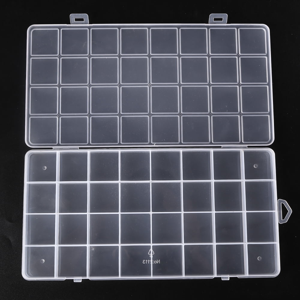 Plastic Bead Storage Containers 32 Compartments Organizer Boxes Rectangle Clear 26x13.3x1.4cm Hole: 16.5x6.5mm Compartment: 3.1x3.1cm