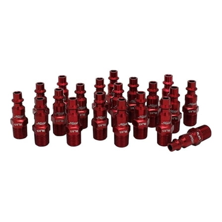 Pneumatic Plugs 1/4" NPT Male - ColorFit M-Style, Red (20 Pack) - Air Compressor Fittings, Quick Connect Air Hose Couplers, Industrial Pneumatic Accessories