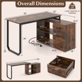 thumbnail image 3 of Costway L-Shaped Desk with Power Outlet 55" Reversible Computer Desk with 3 Drawers Rustic Brown & Black, 3 of 10