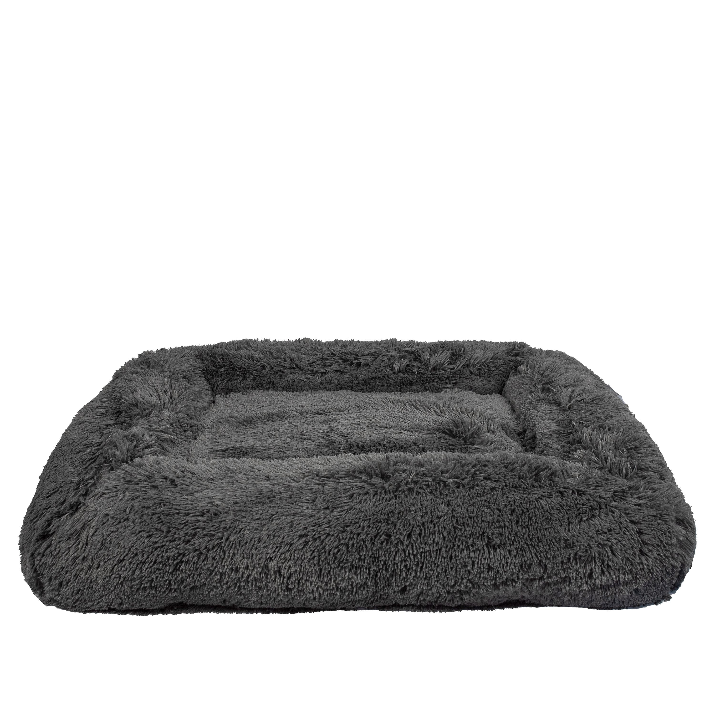 Vibrant Life Furry Bolster Large Dog Bed, Gray, 36" x 27"