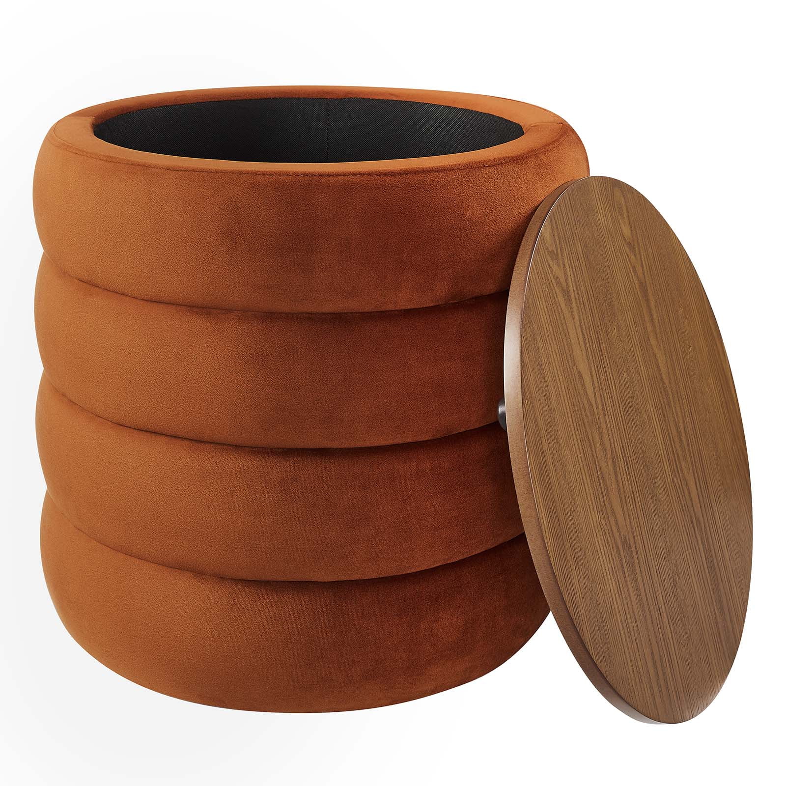 Modway Mezzo Round Performance Velvet Storage Ottoman in Rust