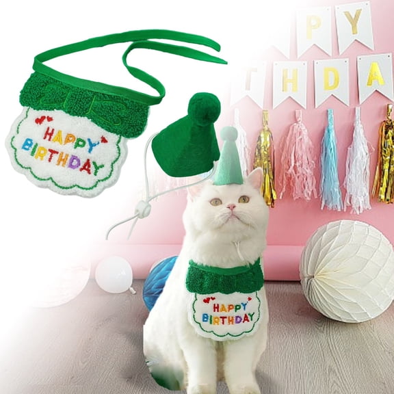 Pet Birthday Party Hat and Bib Scarf Set for Cats and Dogs Celebration Accessory