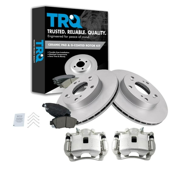 TRQ Front Brake Pad & Rotor Kit Brake Caliper Brake Pads Brake Rotor Ceramic Vented Premium G-Coated Fits Select 2002-2006 Acura RSX