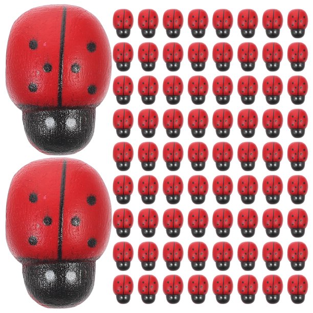 100 pegatinas de mariquitas de madera para manualidades, minifiguras autoadhesivas de mariquita para scrapbooking, decoración de micropaisajes