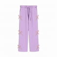 thumbnail image 4 of EnJoCho Girls Bow Pants Wide Leg Baggy Sweatpants Elastic Waist Cute Tween 𝖸2k Outfits Pockets Casual Fashion Trousers Loung𝖾 Comfortable Joggers Pants Kids Children 4-15T, 4 of 5
